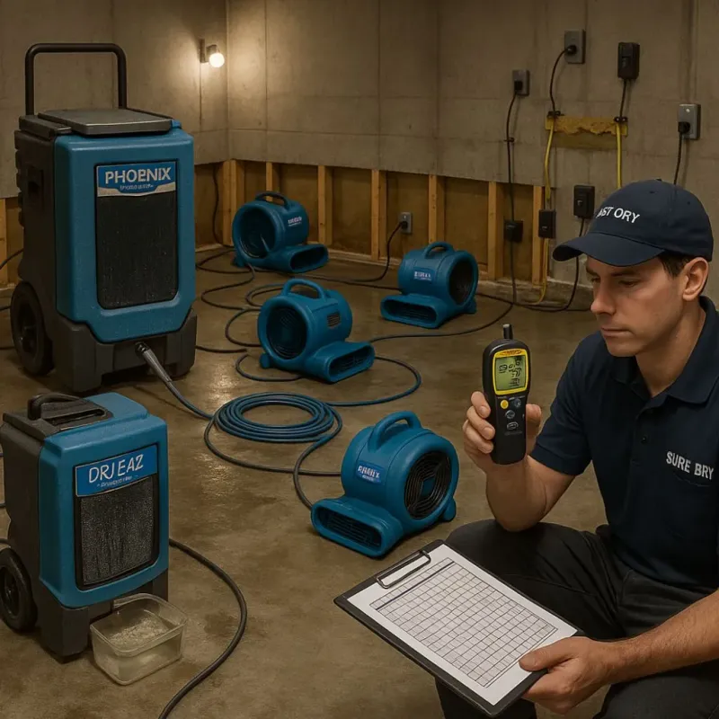 Structural Drying and Dehumidification process in Oakdale, LA